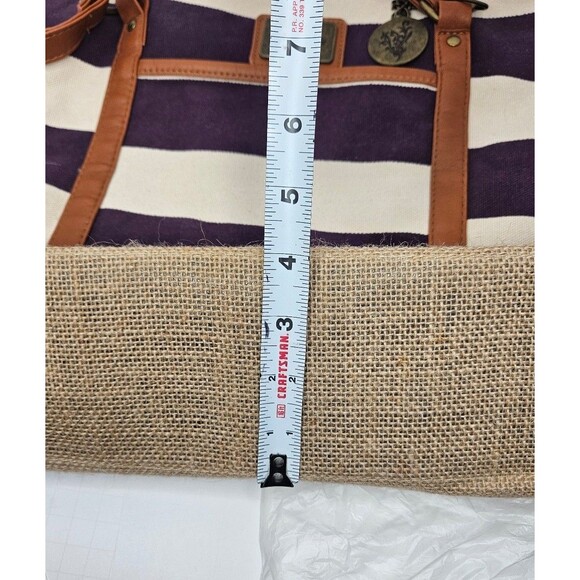 Younique Striped Purple Canvas + Burlap Purse Beach Tote - Picture 6 of 6
